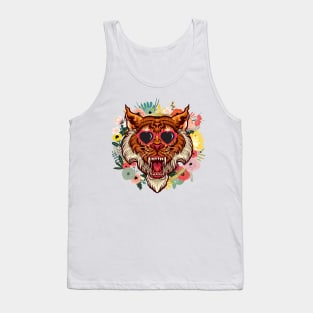 Tiger with Heart Sunglasses in a Flower Wreath Tank Top